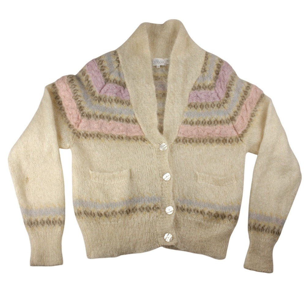 Vintage 80s/90s Classix Womens Mohair Wool Cardigan Sweater M Fair Isle Cozy